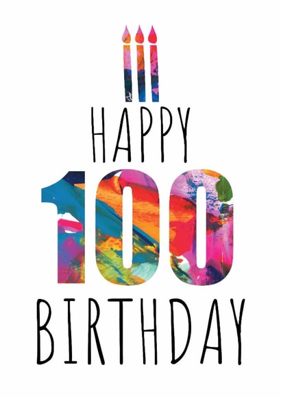 100th Birthday Card for friends & family - Birthday cake & candles -abstract art created by size3art