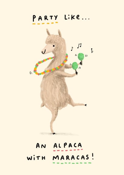 alpaca maracas Birthday Card 1142 created by Sophie Corrigan