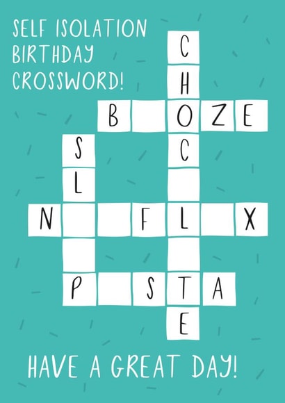 CROSSWORD SELF ISOLATION Birthday Card 24262 created by Jessica Hogarth