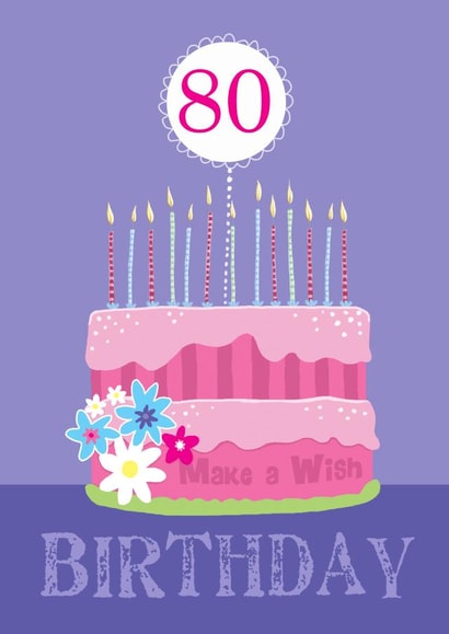 80th Birthday Modern Pink Birthday Cake Card created by Dale Simpson