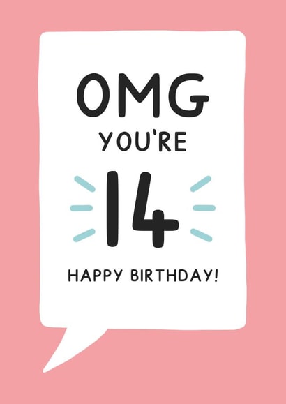 Cute 14th Birthday Card With Speech Bubble - OMG You're 14 created by Jeff and the Squirrel