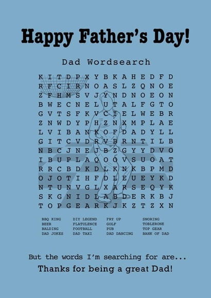 Father’s Day Dad Wordsearch Card created by Funnilyenough