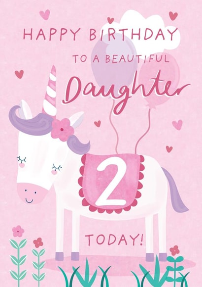 Daughter Age 2 Unicorn Birthday Card created by Juniper and Rose Studio