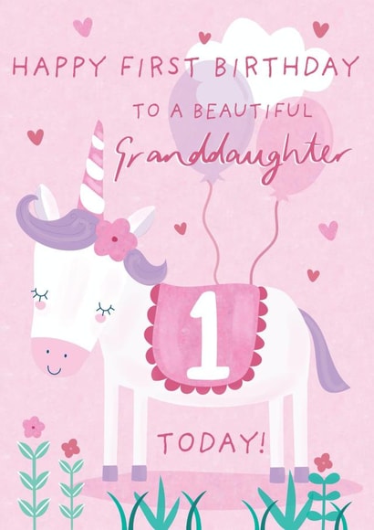 Granddaughter Age 1 Unicorn Birthday Card created by Juniper and Rose Studio