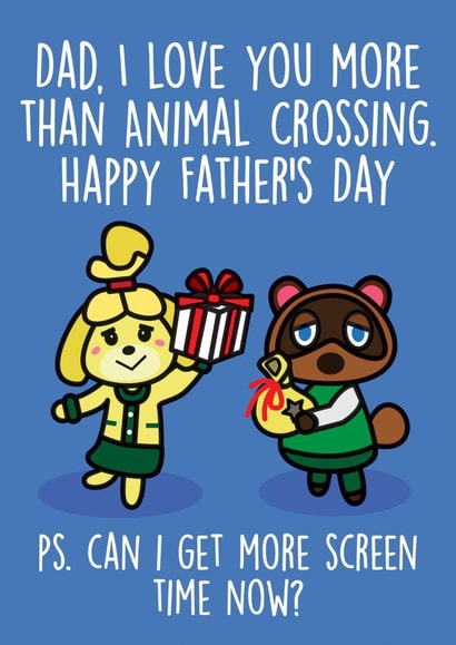 Animal Crossing Father's Day card created by Thirty Mussels