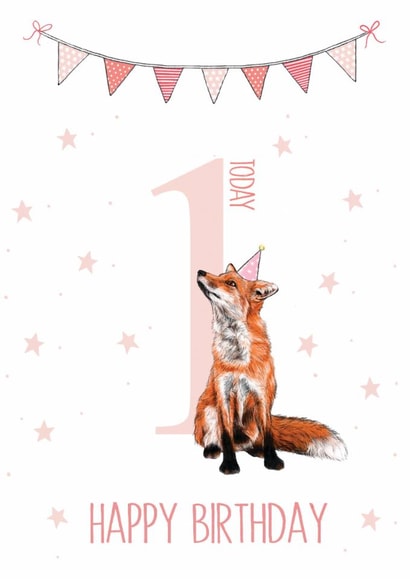 fox 1st Birthday Card 17938 created by SVHIllustration