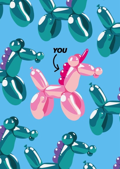 Unicorn animal balloon card created by Amy Watkinson