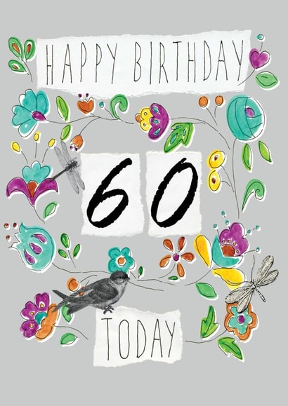 Classic 60th Birthday Card - For Her - Flowers created by Perkins & Morley