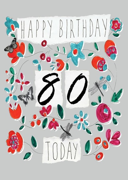Classic 80th Birthday Card - For Her - Flowers created by Perkins & Morley