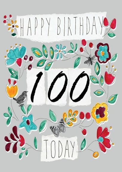 Classic 100th Birthday Card - For Her - Flowers created by Perkins & Morley