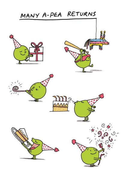 Punny Birthday Card - Happy Returns - Pea Joke - Food created by Cardinky