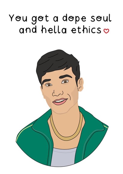 Jason Mendoza the good place Anniversary Card 40143 created by Helen Bicknell