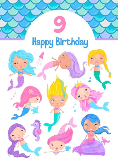 Children's Age 9 Mermaids Birthday Card created by Dale Simpson
