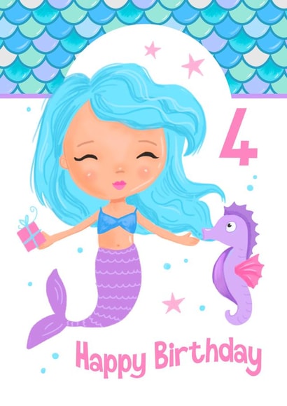 Children's Age 4 Cute Mermaid Birthday Card created by Dale Simpson