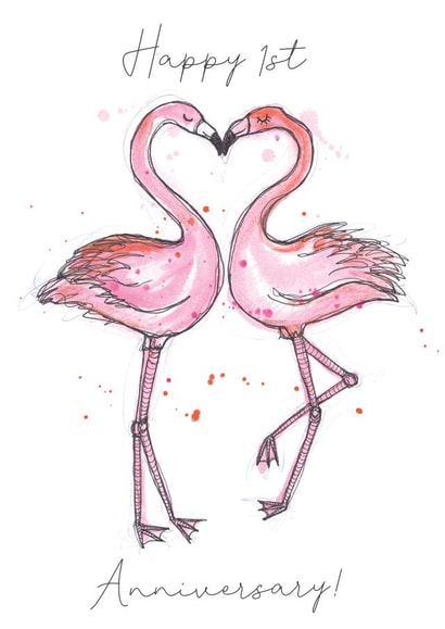 Cute Pink Flamingos Anniversary Card - 1 Year - Happy 1st Anniversary created by Shiv Makes Things