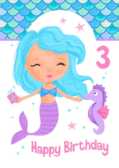 Children's Age 3 Cute Mermaid Birthday Card  created by Dale Simpson
