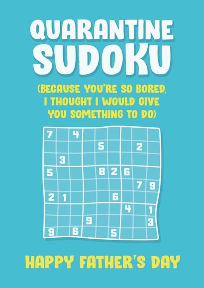 Quarantine Sudoku Father's Day card created by James Steer