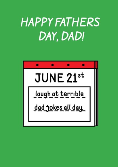Funny Father's Day Card – "Laugh at Terrible Dad Jokes" Cartoon Calendar Design created by Stevie Doodles