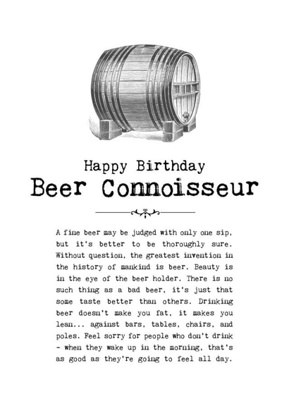 Classic Birthday Card - Beer Connoisseur - Illustration created by Coulson Macleod