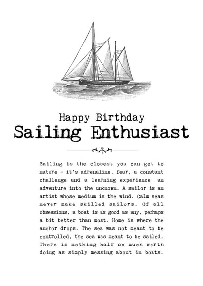 Classic Birthday Card - Sailing - Enthusiast created by Coulson Macleod