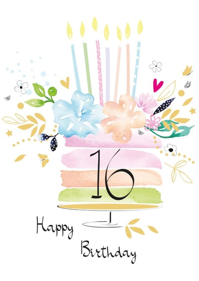 Happy 16th Birthday Floral Cake created by SABIVO Design by Sabina