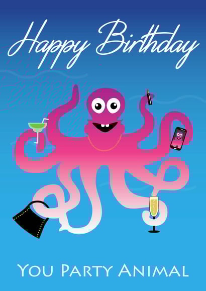 octopus party animal Birthday Card 19069 created by Leanne Creative
