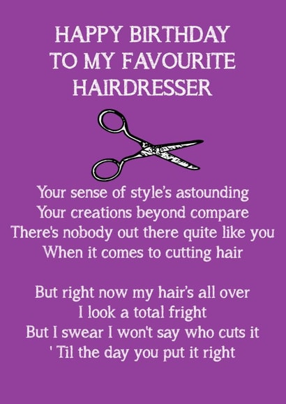 HAIRDRESSER poem Birthday Card 17921 created by Jenny Bowman