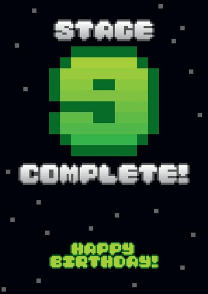 Stage 9 cleared! Celebrate a birthday with retro pixels and space adventure. created by Fatchair Print