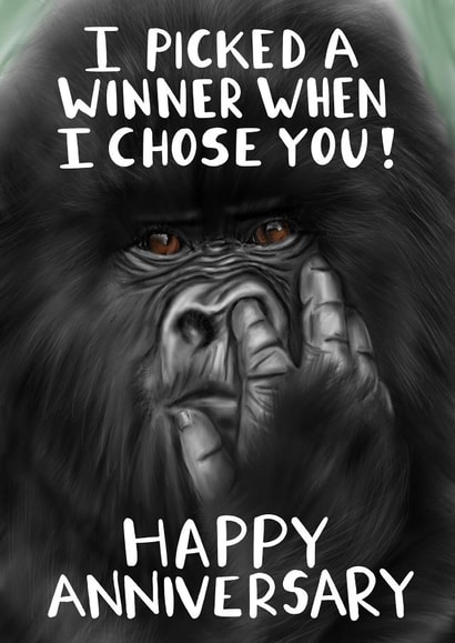 Funny Gorilla Pun Anniversary Card - Bogey - I Picked A Winner When I Chose You created by picsandsquiggles