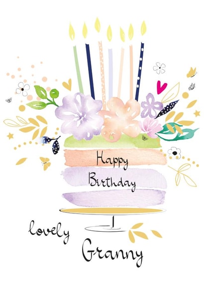 Granny Floral Birthday Cake Card created by SABIVO Design by Sabina