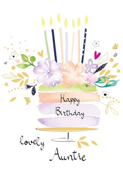 Auntie Watercolour Floral Birthday Cake created by SABIVO Design by Sabina