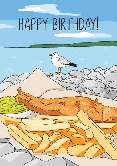 Seaside fish and chips birthday card created by Evie Garnett Designs
