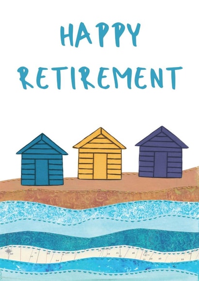 Happy Retirement beach huts coastal card created by NaviStitch