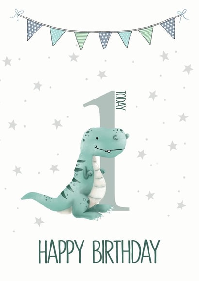 Happy 1st Birthday dinosaur Card - baby’s first birthday - T rex card - dinosaur created by SVHIllustration