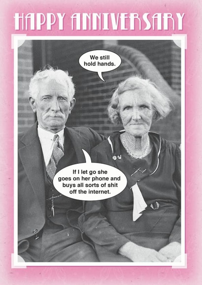 Rude Vintage Anniversary Card - Phone - Online Shopping - We Still Hold Hands created by Kelly Hunt Designs