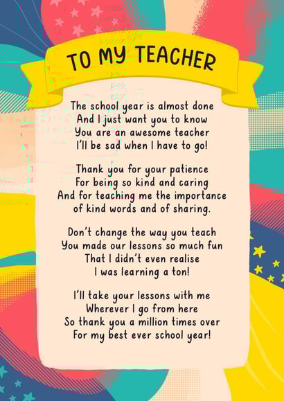 Sentimental thank you card for teacher created by Evie Garnett Designs