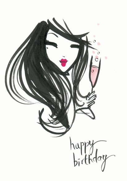 girl champagne Birthday Card 19107 created by Miss Magpie Fashion Spy