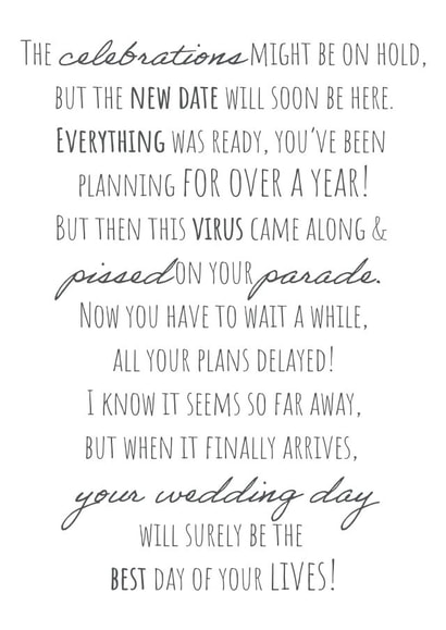 Postponed wedding day design created by Ami Webster
