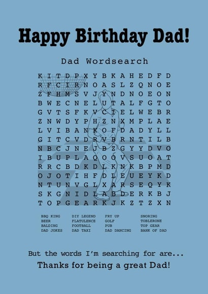 Dad Wordsearch Birthday Card created by Funnilyenough