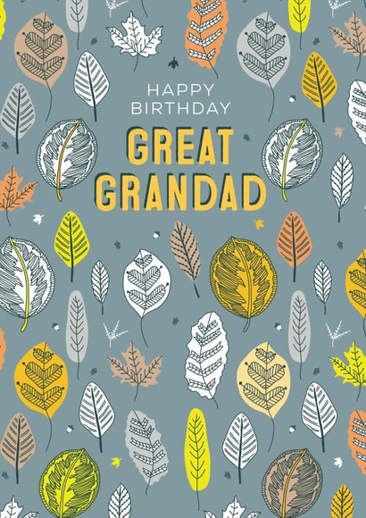 Great Grandad stylised leaves birthday card created by Rebecca Prinn