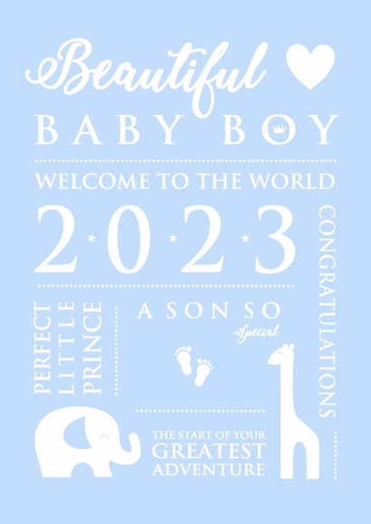 Beautiful new baby boy 2023 newborn card created by Little Letters with Love