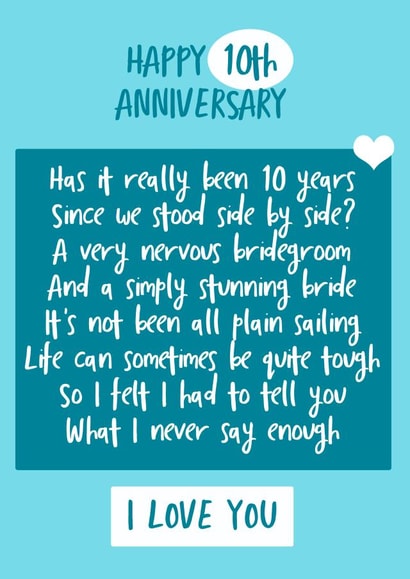 Heartfelt typography 10 Year Anniversary Card - Happy 10th Anniversary I Love You created by Jenny Bowman