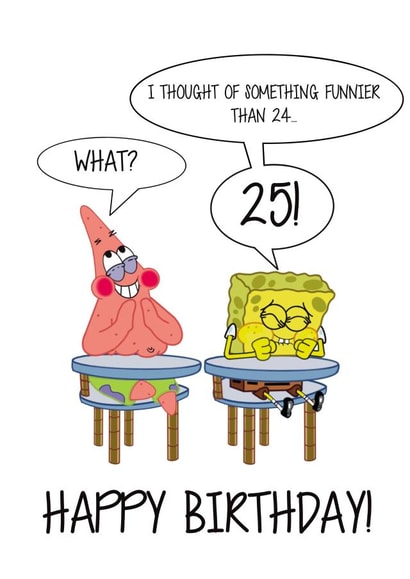 25th birthday card for SpongeBob fans created by Em
