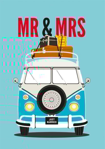 VW camper wedding card created by Diva Doodle Designs