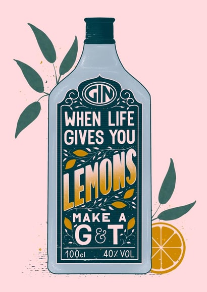 Funny send a smile card - gin bottle - when life gives you lemons created by Elf Paper Co