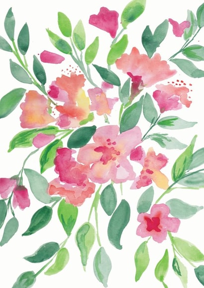 Pink watercolour flowers card created by Elizabeth Amy Art