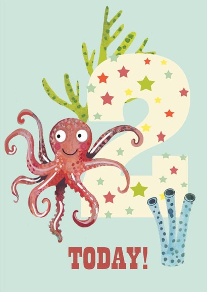 Under the sea themed age 2 birthday card created by Sally Darby Illustration