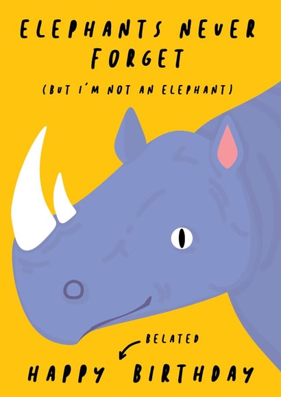 rhino belated Birthday Card 16567 created by Poppy Jane Prints