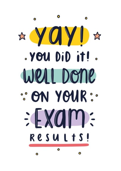 Exam results card created by Joanne Hawker