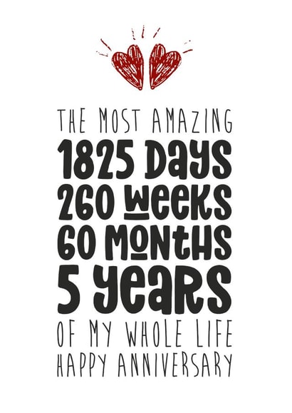 Cute Countdown Anniversary Card - 5 Years - The Most Amazing 5 Years Of My Whole Life created by Waffle & Faff